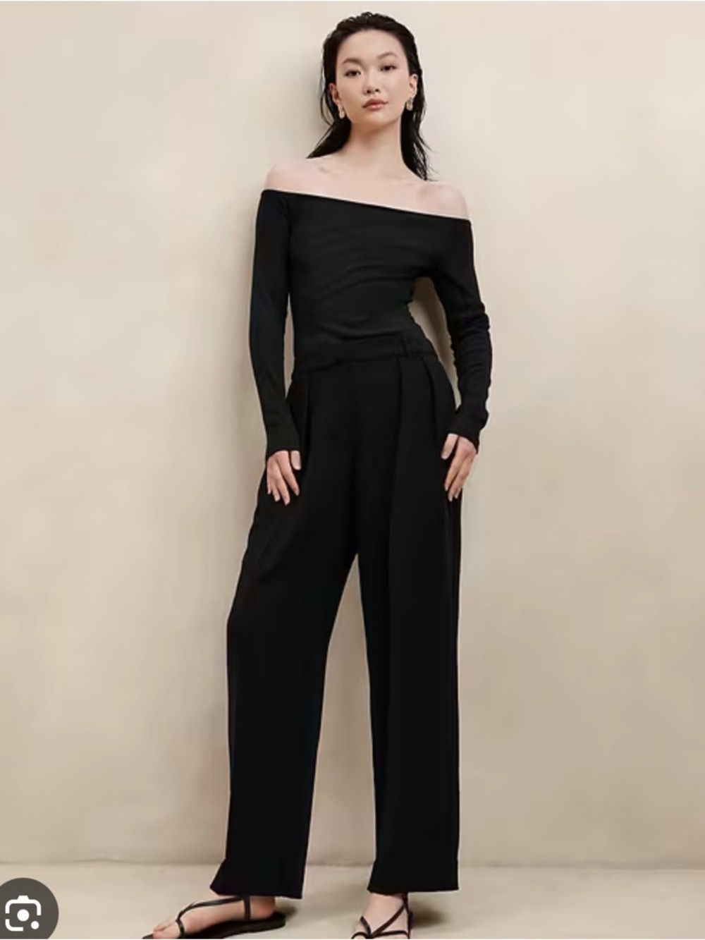 Banana Republic Factory Black Pleated Wide-Leg Trousers